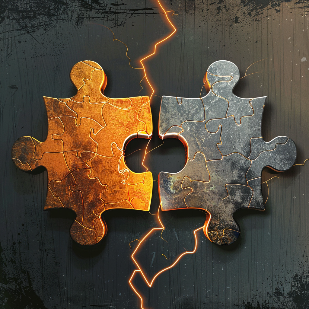 Deux pièces de puzzle opposées représentant l'attraction entre attachement anxieux et évitant